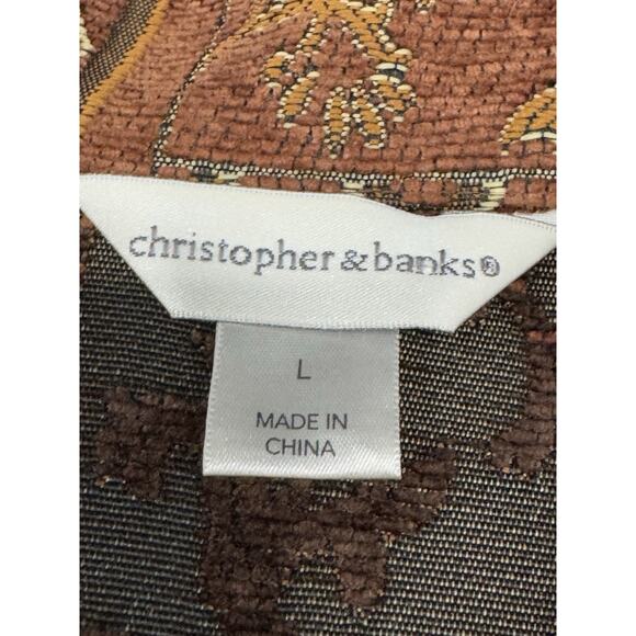 Vintage Christopher & Banks L Brown Floral Foliage Geometric Tapestry Blazer - Picture 2 of 9